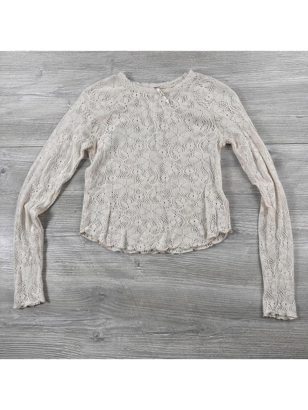 Free People Top Women Small Cream Semi Sheer Boho Fairy Whimsi Babydoll Floral